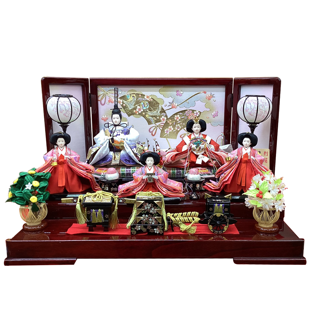 久月　桜模様収納二段五人飾り