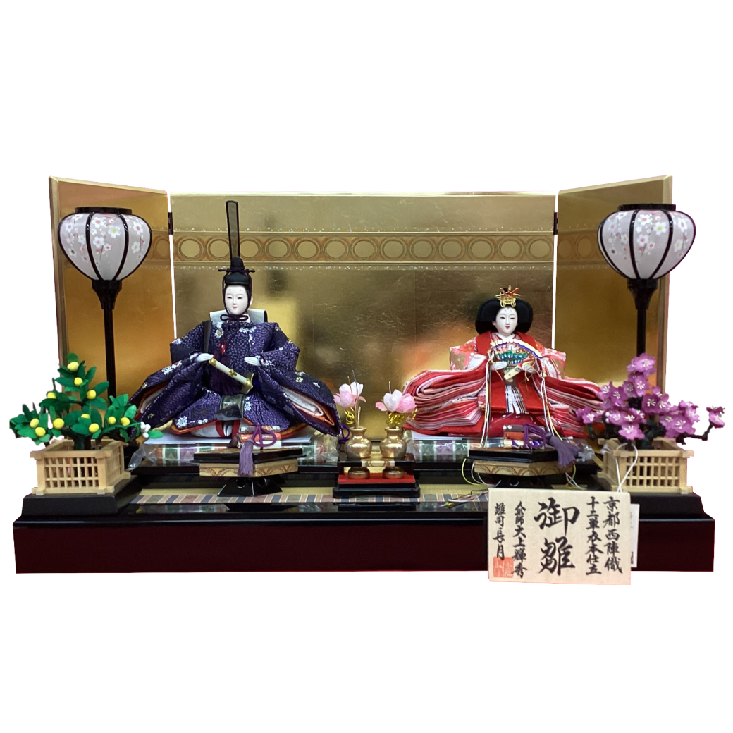 長月　大上輝秀作金屏風　親王飾り