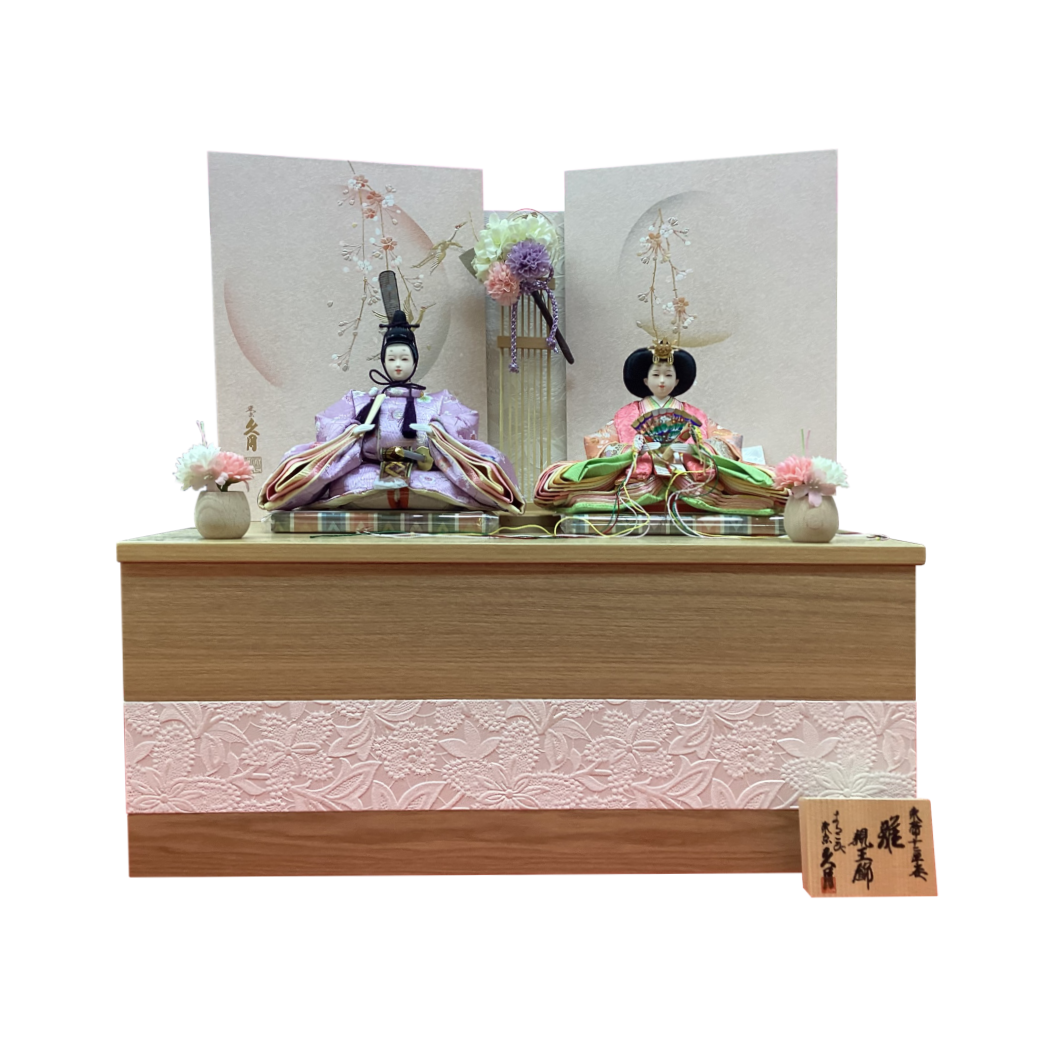 久月　桜に鶴屏風収納　親王飾り