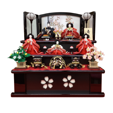 道翠作　藤花木三段収納　五人飾り