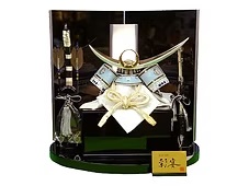 東玉　紺糸裾濃威上杉形兜「彩宴」　LEDライト黒二曲屏風丸形台平飾り