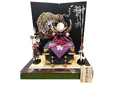 東玉 京絵師手描「虎」二曲屏風 前田慶次兜平飾り